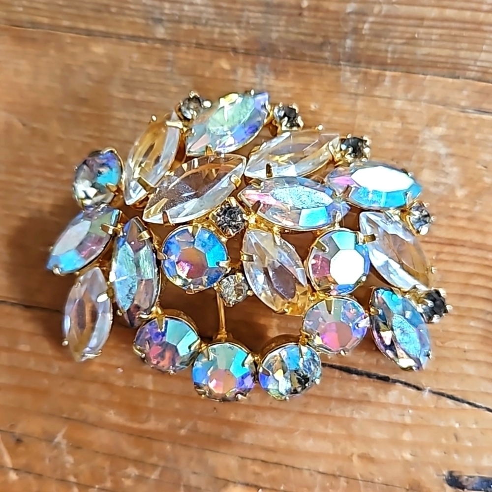 Vintage Clear and AB Rhinstone Brooch